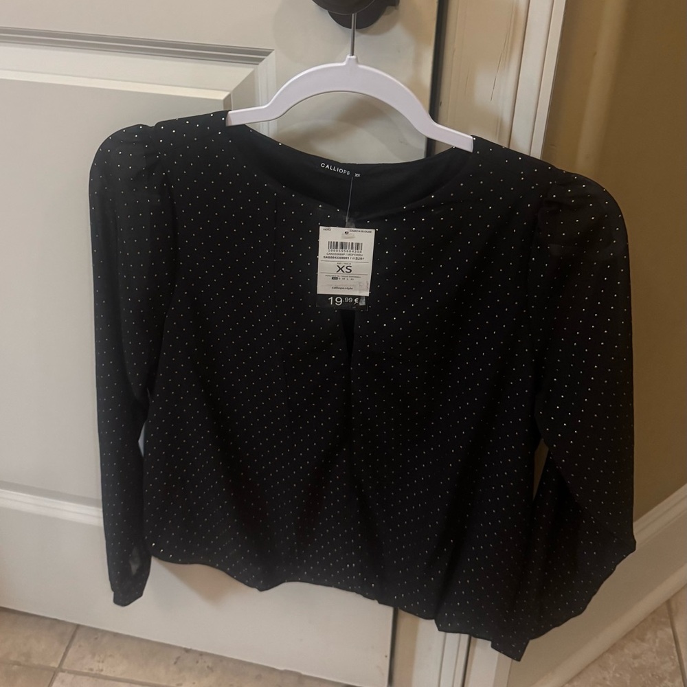 Chic Black Blouse with White Dots